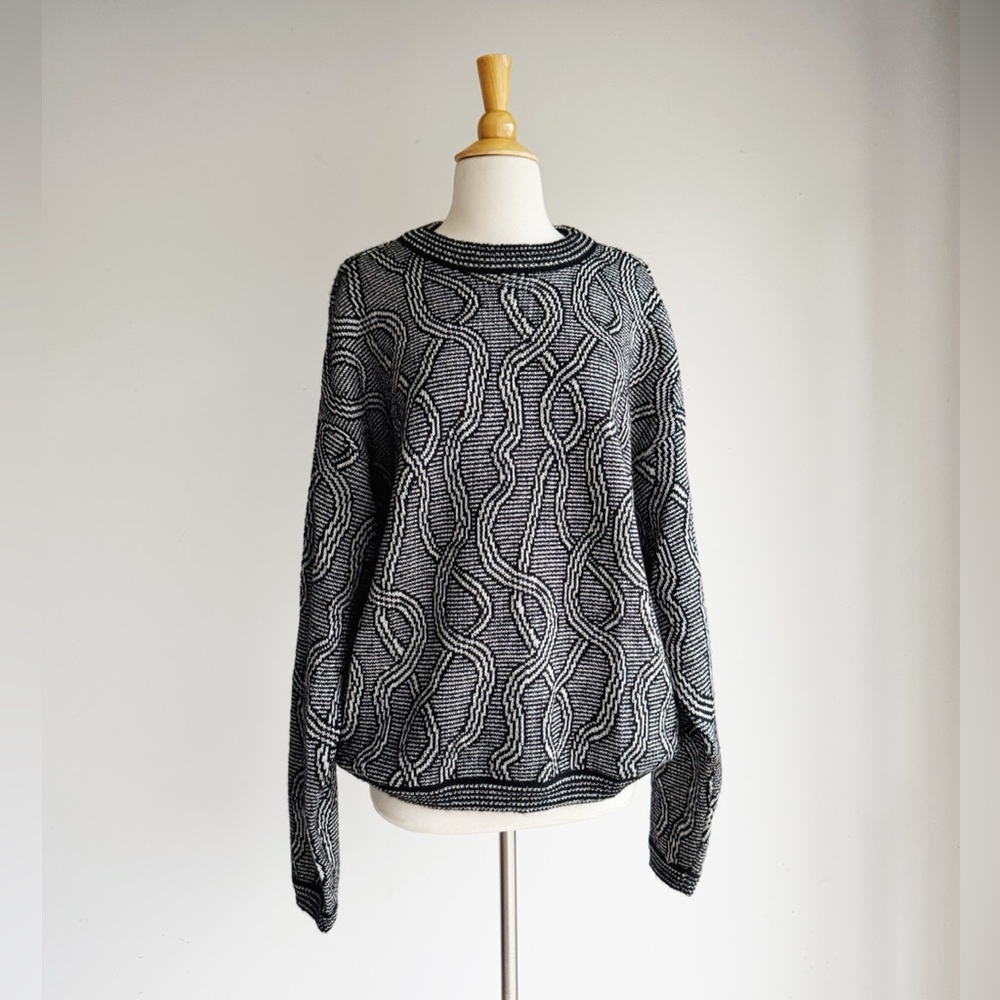 Jhane Barnes Black and White Crewneck Sweater